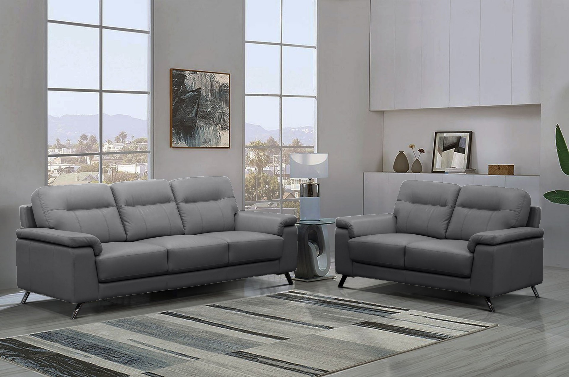 Haus Gray Leather Loveseat - MJM Furniture