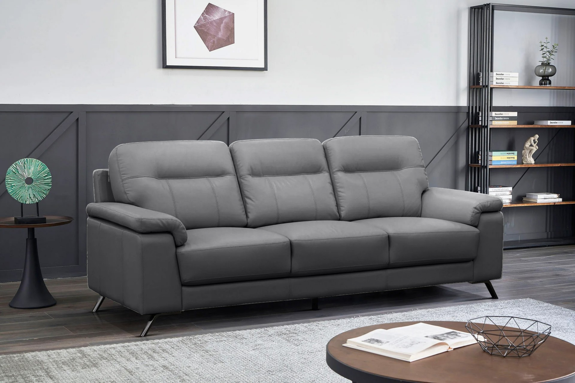 Haus Gray Leather Sofa - MJM Furniture