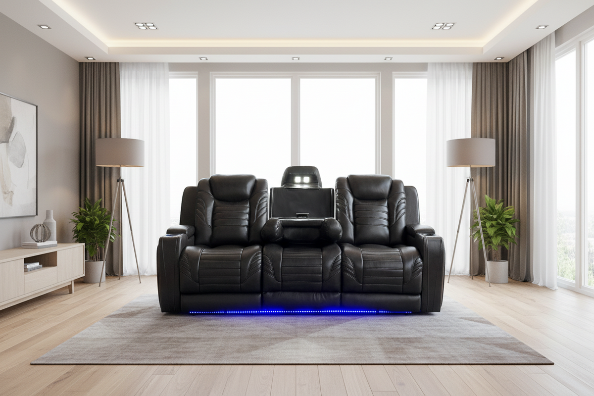 Home Theatre Black Power Reclining Sofa - MJM Furniture