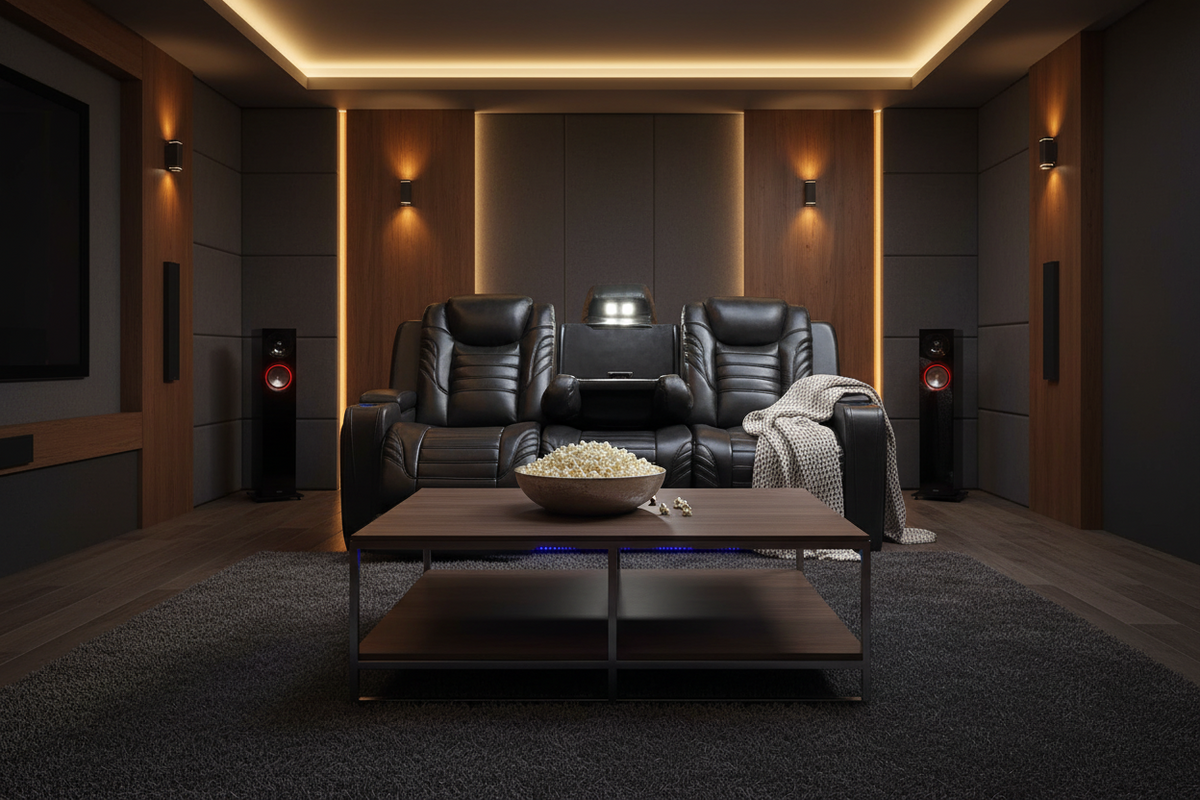 Home Theatre Black Power Reclining Sofa - MJM Furniture