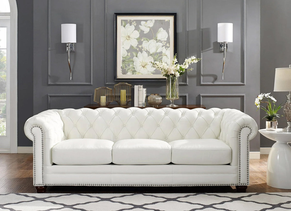 Kennedy White Leather Sofa - MJM Furniture