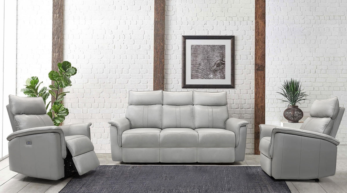 Leo Silver Leather Power Reclining Sofa - MJM Furniture