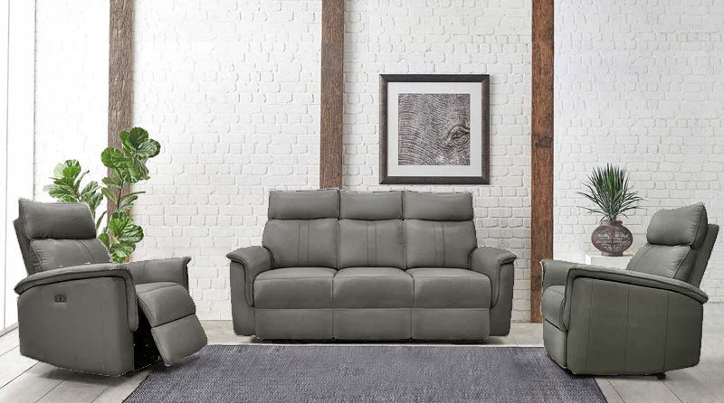 Leo Gray Leather Power Reclining Sofa - MJM Furniture