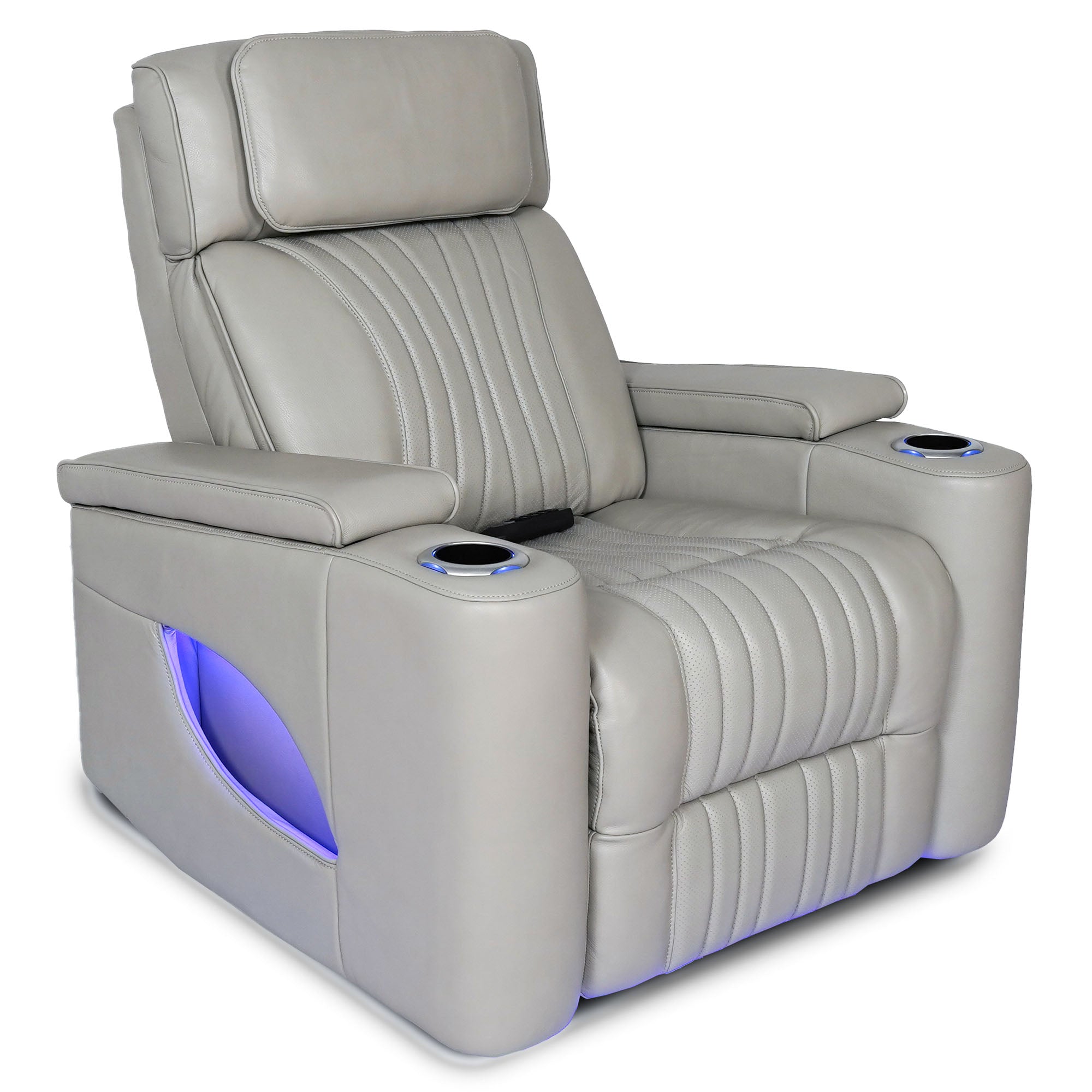 Aire Silver Leather Power Reclining Chair - MJM Furniture