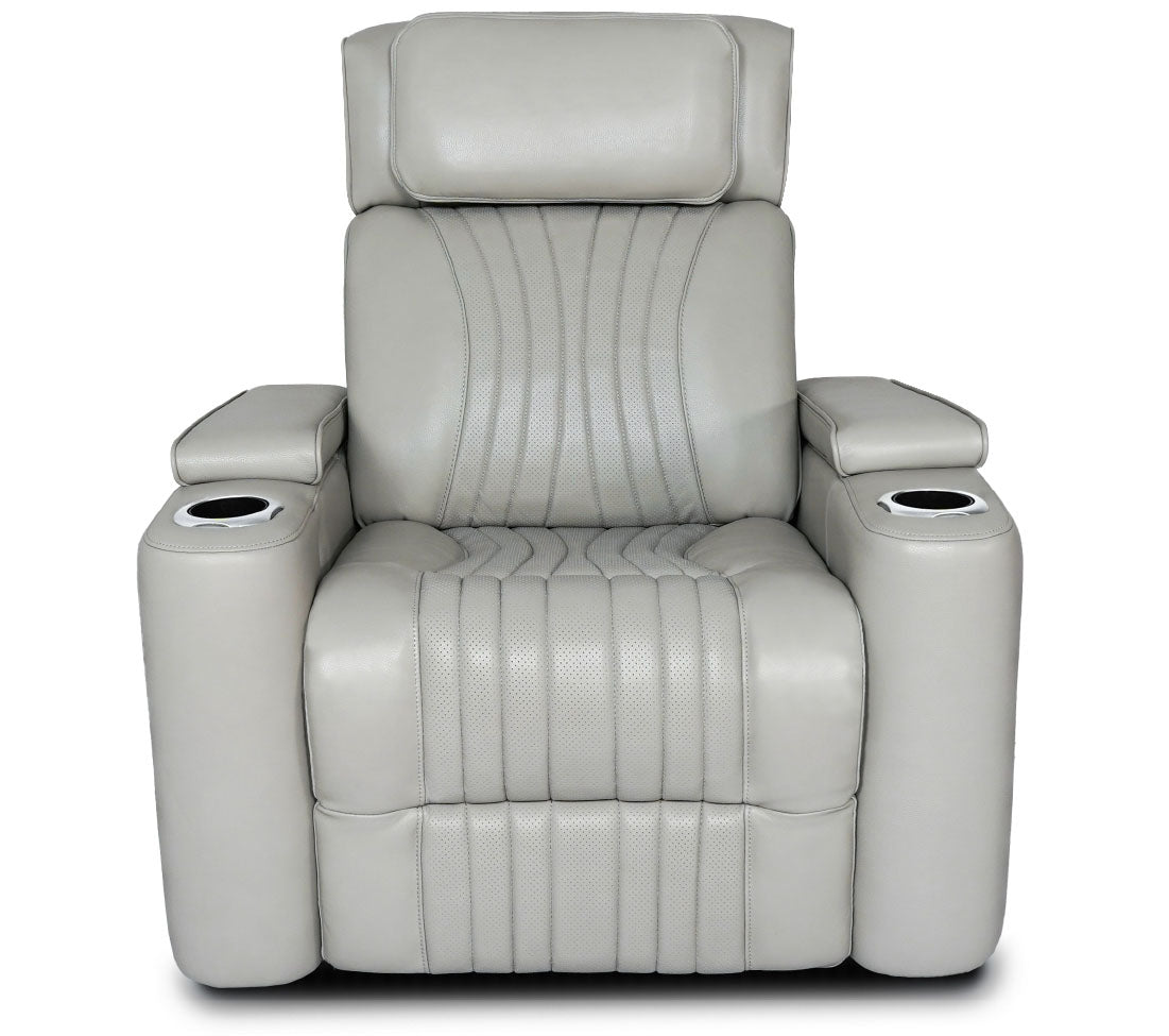 Aire Silver Leather Power Reclining Chair - MJM Furniture