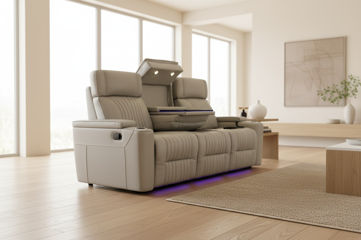 Aire 84” Silver Leather Zero Gravity Power Reclining Sofa - MJM Furniture