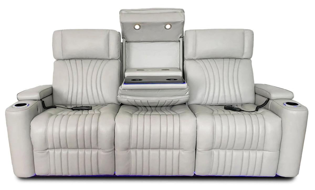 Aire Silver Leather Power Reclining Sofa - MJM Furniture