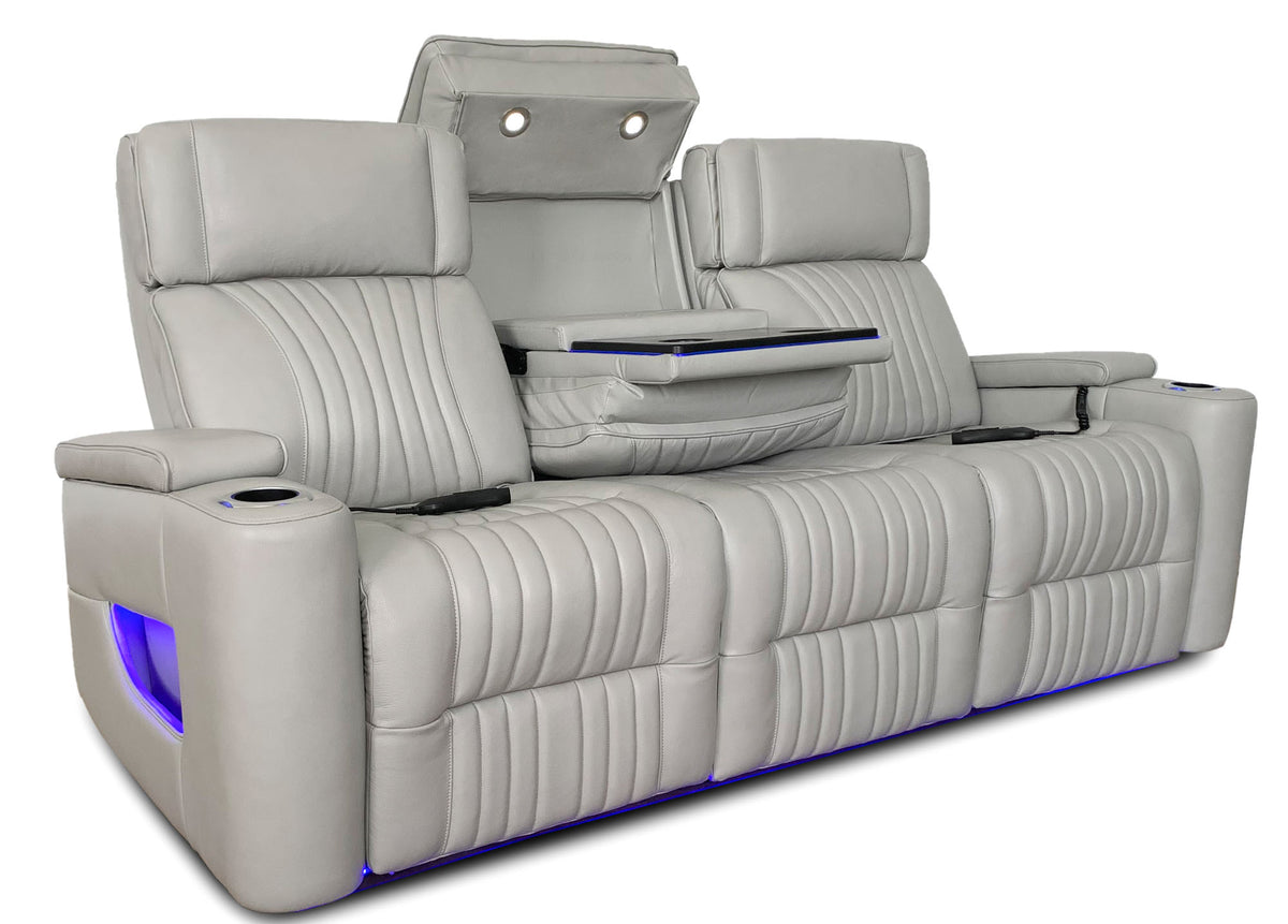 Aire Silver Leather Power Reclining Sofa - MJM Furniture
