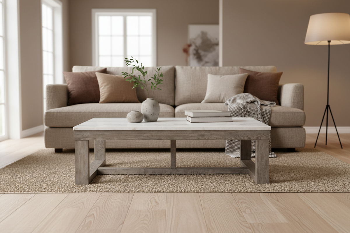 Loyaska 56” Natural Marble Coffee Table - MJM Furniture