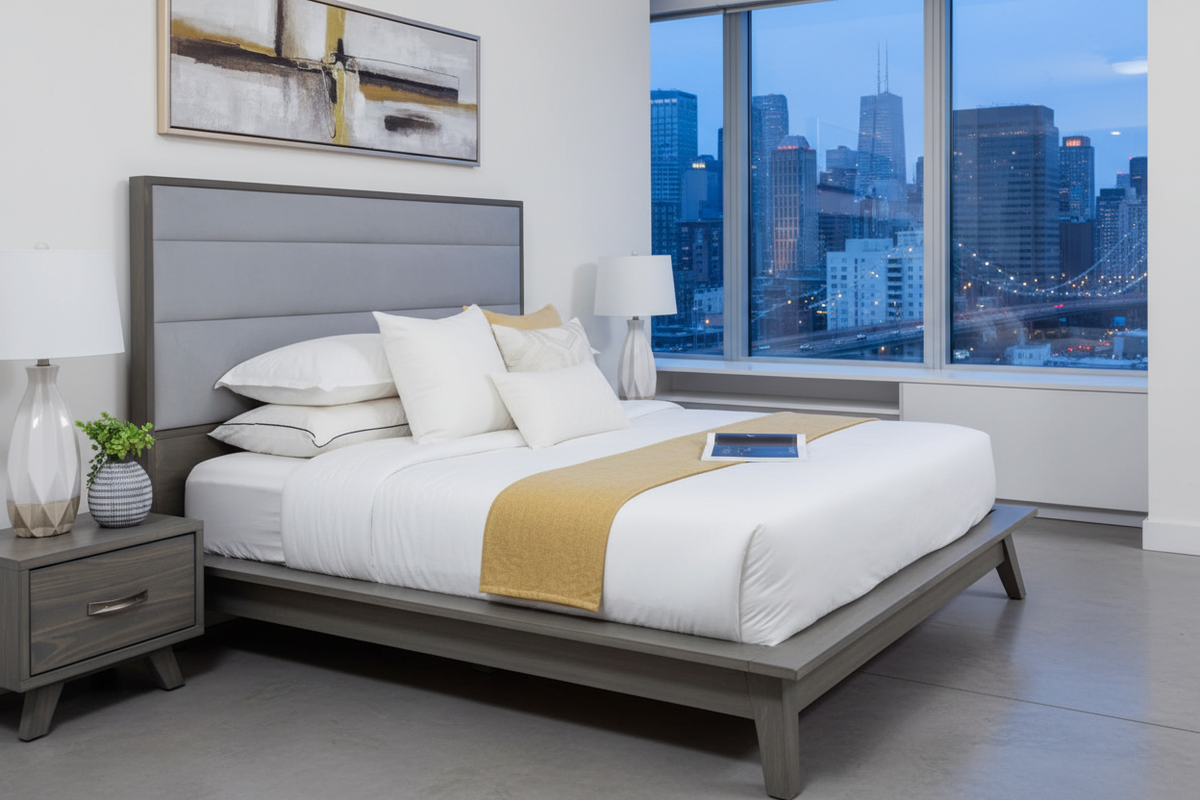 Metro Gray Pine Upholstered Platform Bed - MJM Furniture