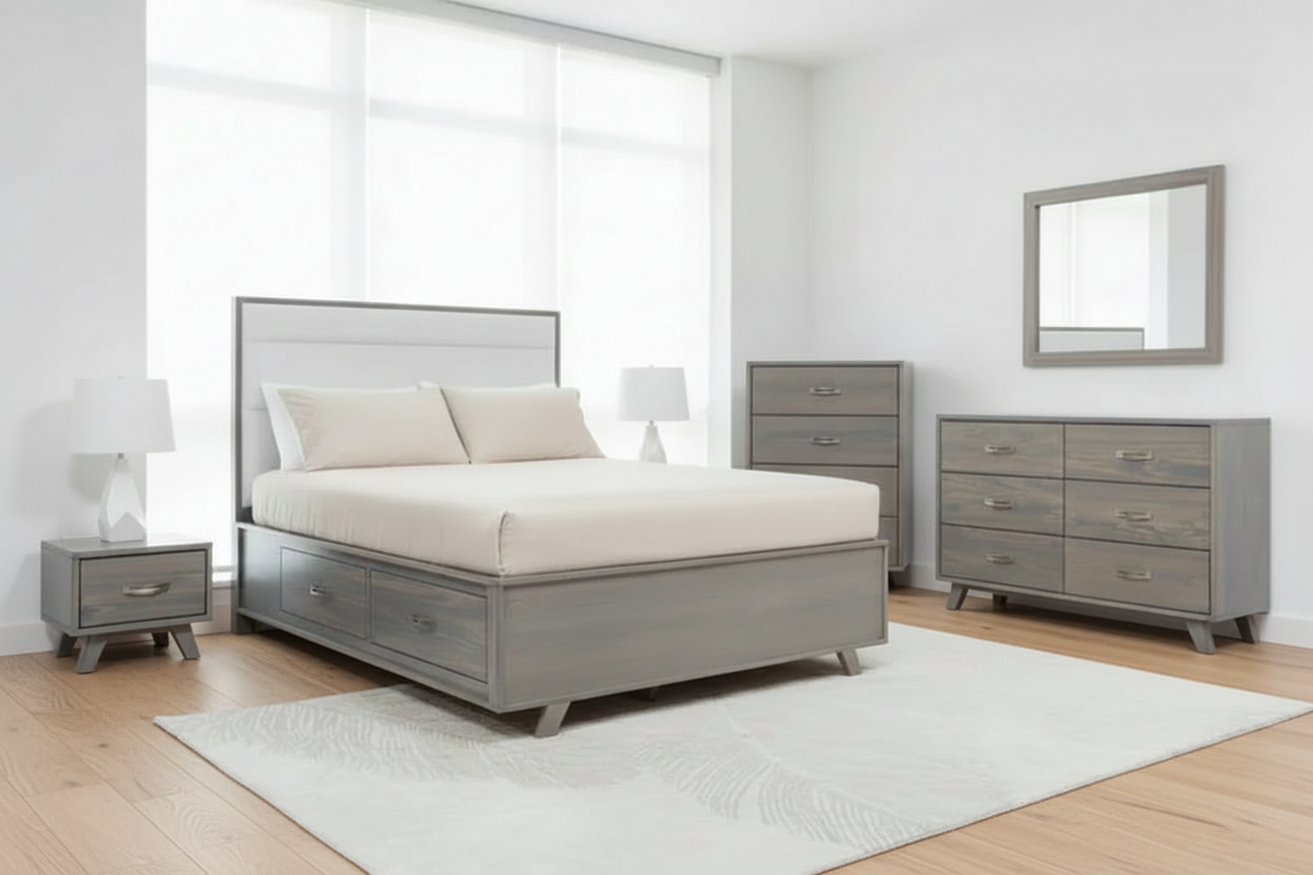 Metro Gray Pine Upholstered Storage Bed - MJM Furniture