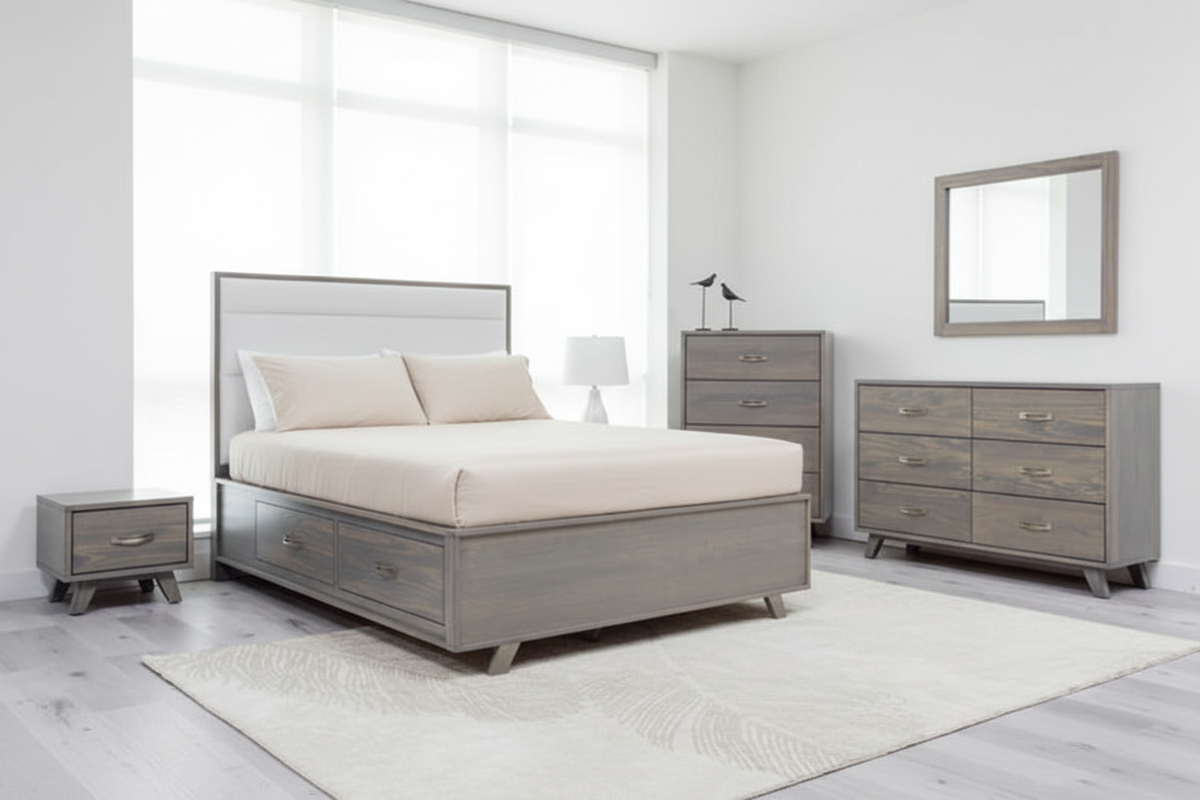 Metro Gray Pine Upholstered Storage Bed - MJM Furniture