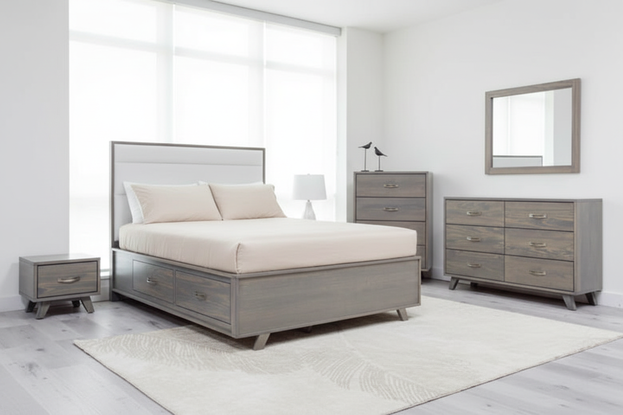 Metro Gray Pine Upholstered Storage Bed - MJM Furniture