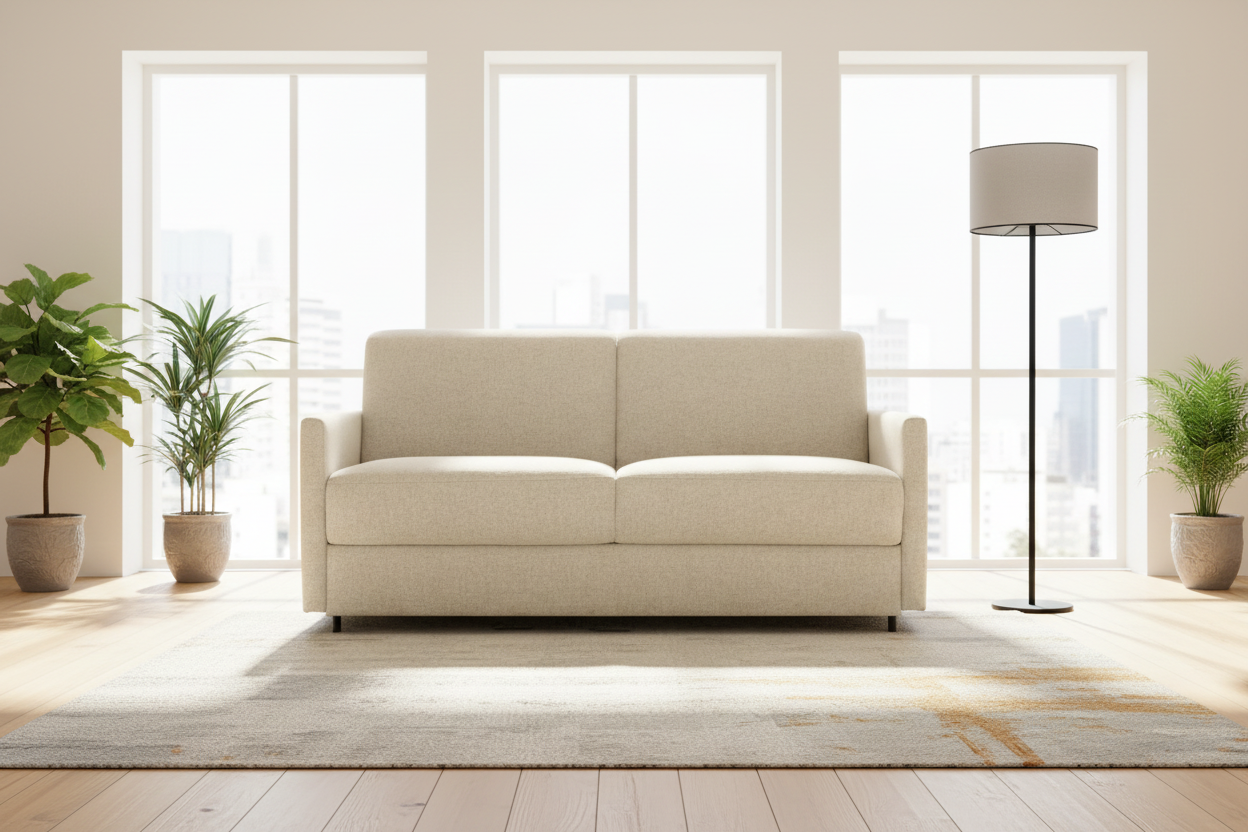 Mia 74” Ivory Queen Sofa Bed Sleeper with 5” Memory Foam Mattress - MJM Furniture