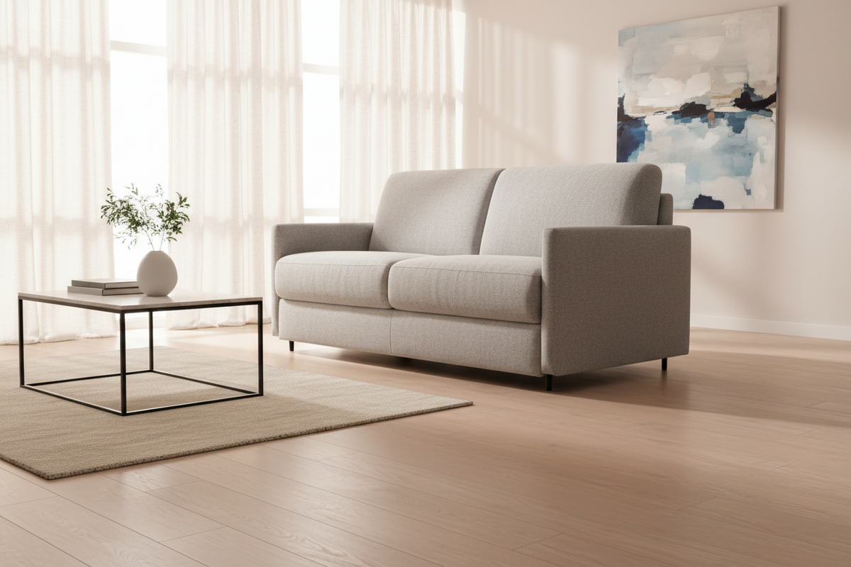 Mia 74” Light Grey Queen Sofa Bed with 5” Memory Foam Mattress - MJM Furniture