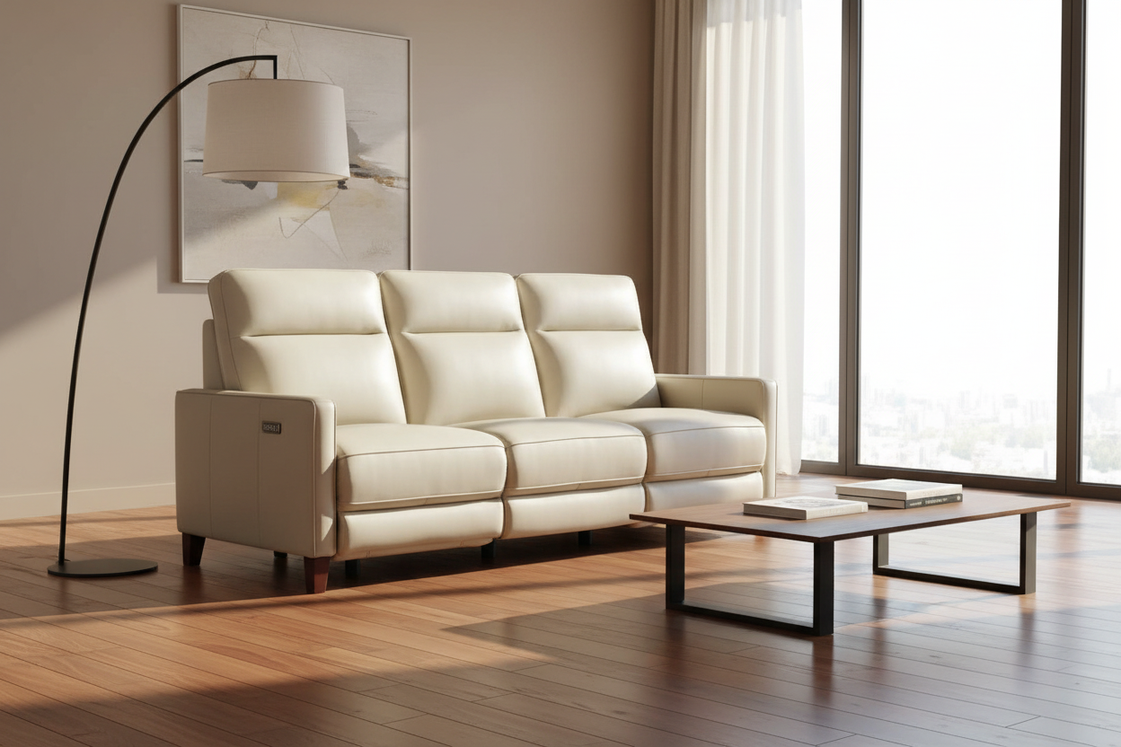 New Milan 83” Vanilla Premium Leather Zero Gravity Power Reclining Sofa - MJM Furniture