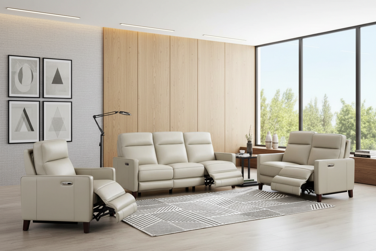 New Milan Vanilla Leather Zero Gravity Power Reclining Chair - MJM Furniture