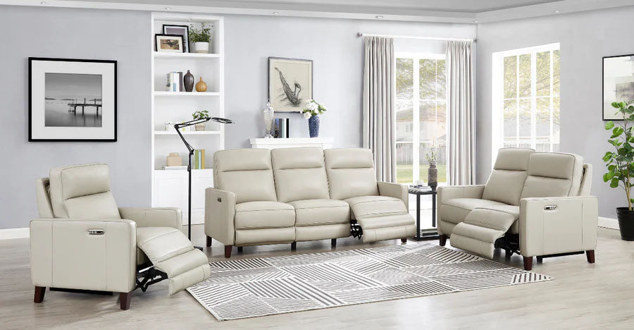 Monaco Vanilla Leather Power Reclining Loveseat - MJM Furniture