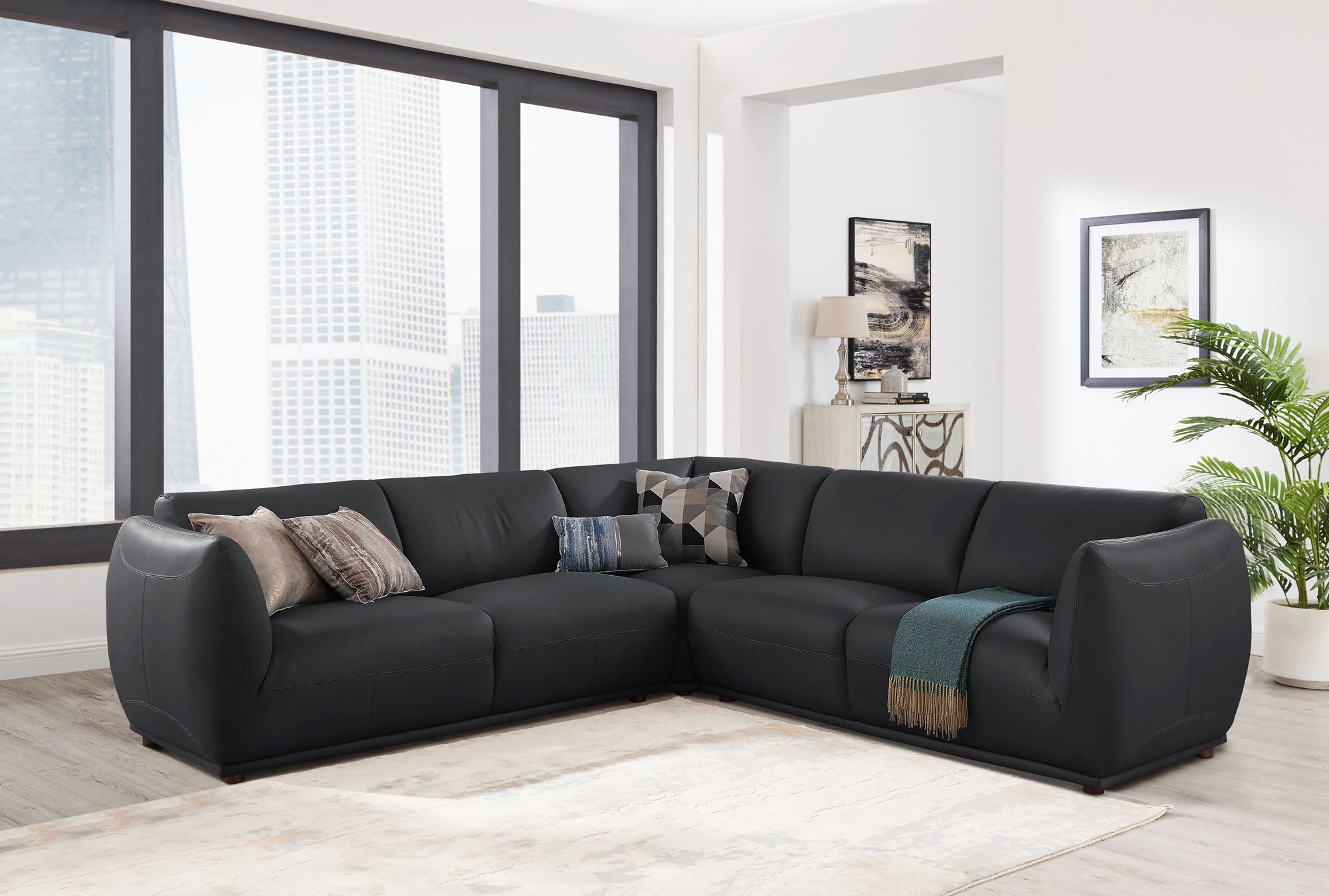 Moon Black Leather Sectional - MJM Furniture
