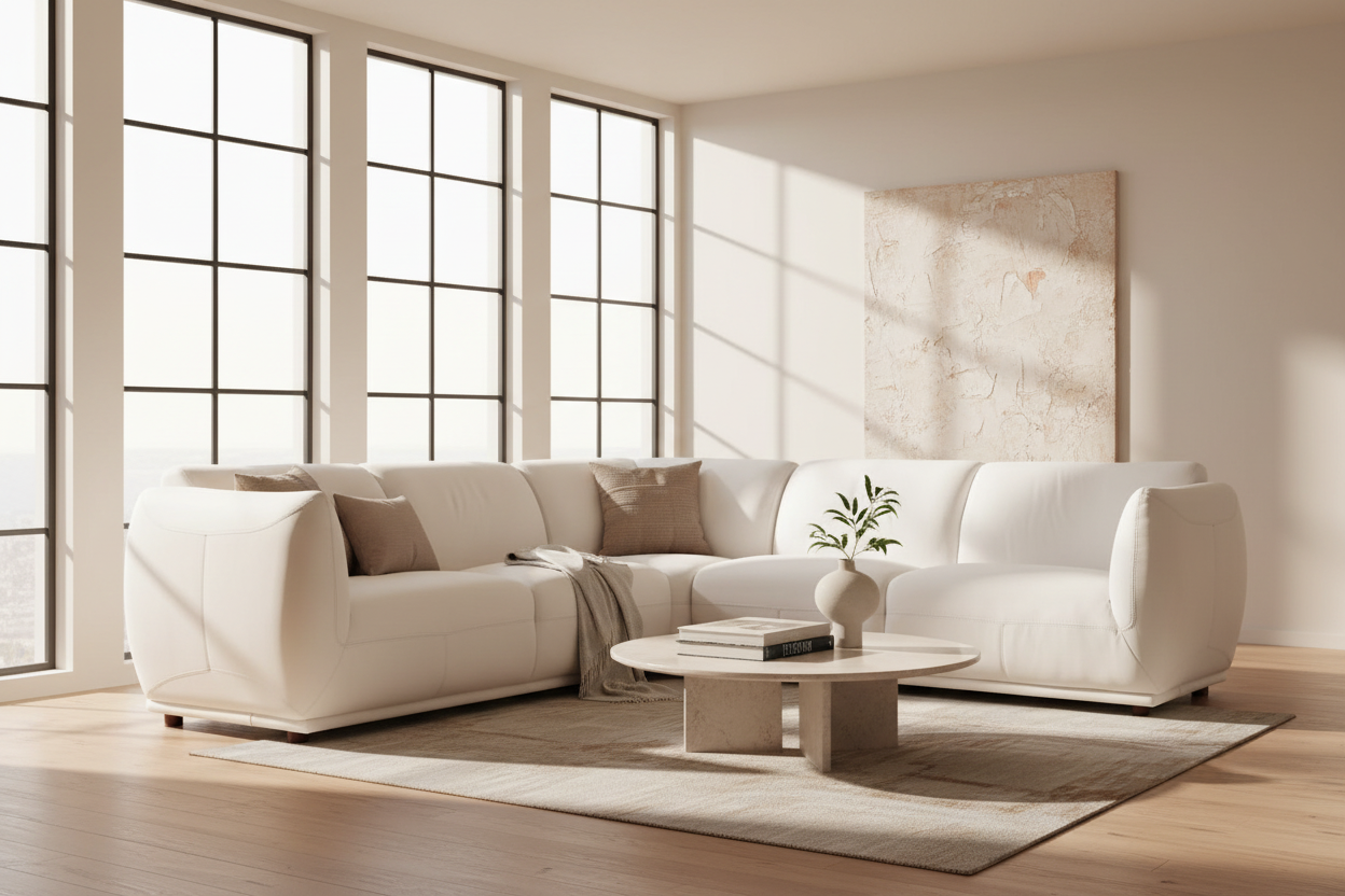 Moon White Leather Sectional - MJM Furniture