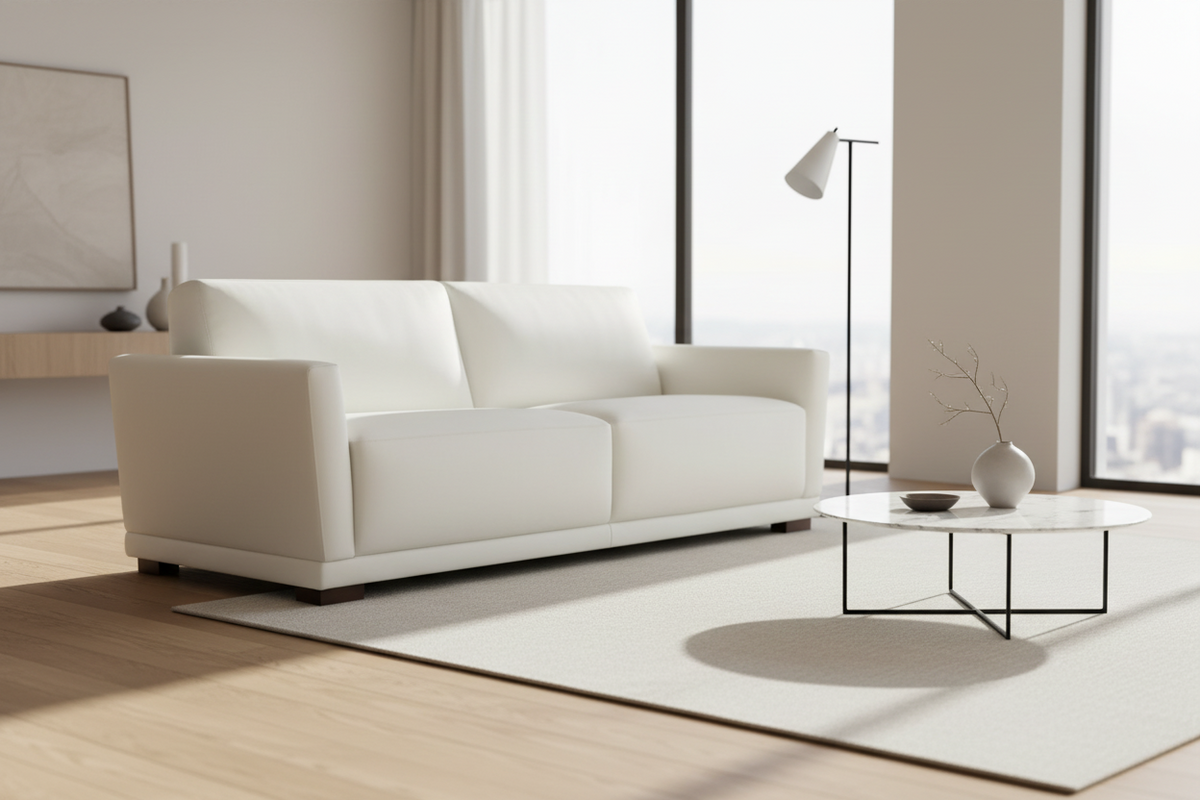 Oslo 88" White Leather Sofa - MJM Furniture