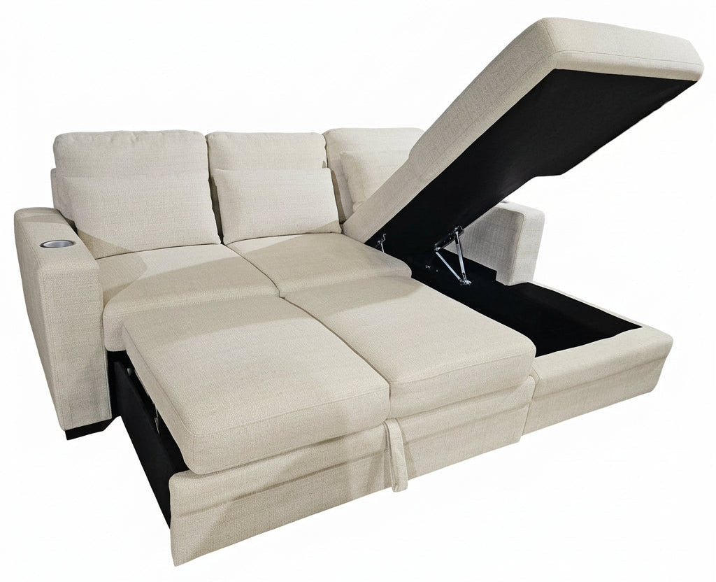 Oz Linen Sleeper Sectional Sleeper Sectionals FIF LHF Storage Chaise / RHF Loveseat Sleeper
