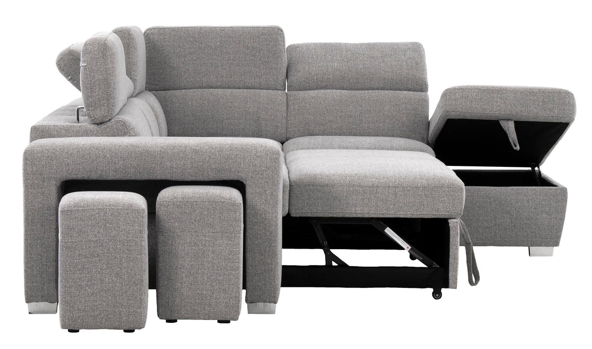 Zane Light Gray 3 Piece Sleeper Sectional - MJM Furniture