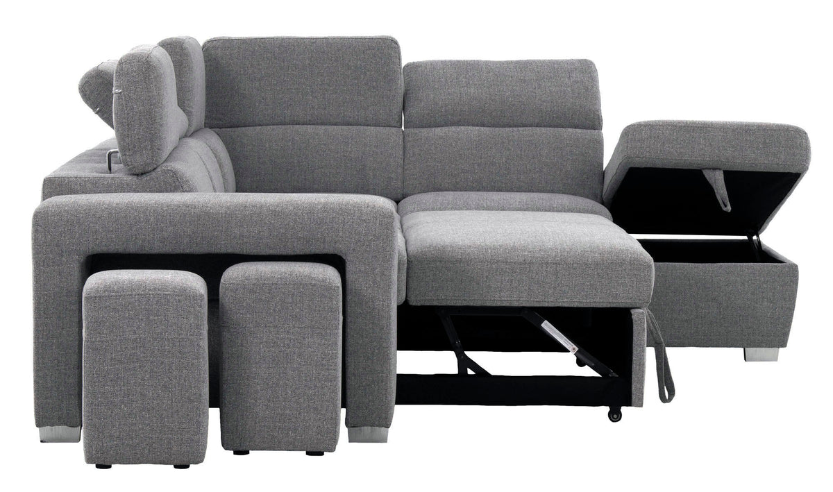 Zane Dark Gray 3 Piece Sleeper Sectional - MJM Furniture