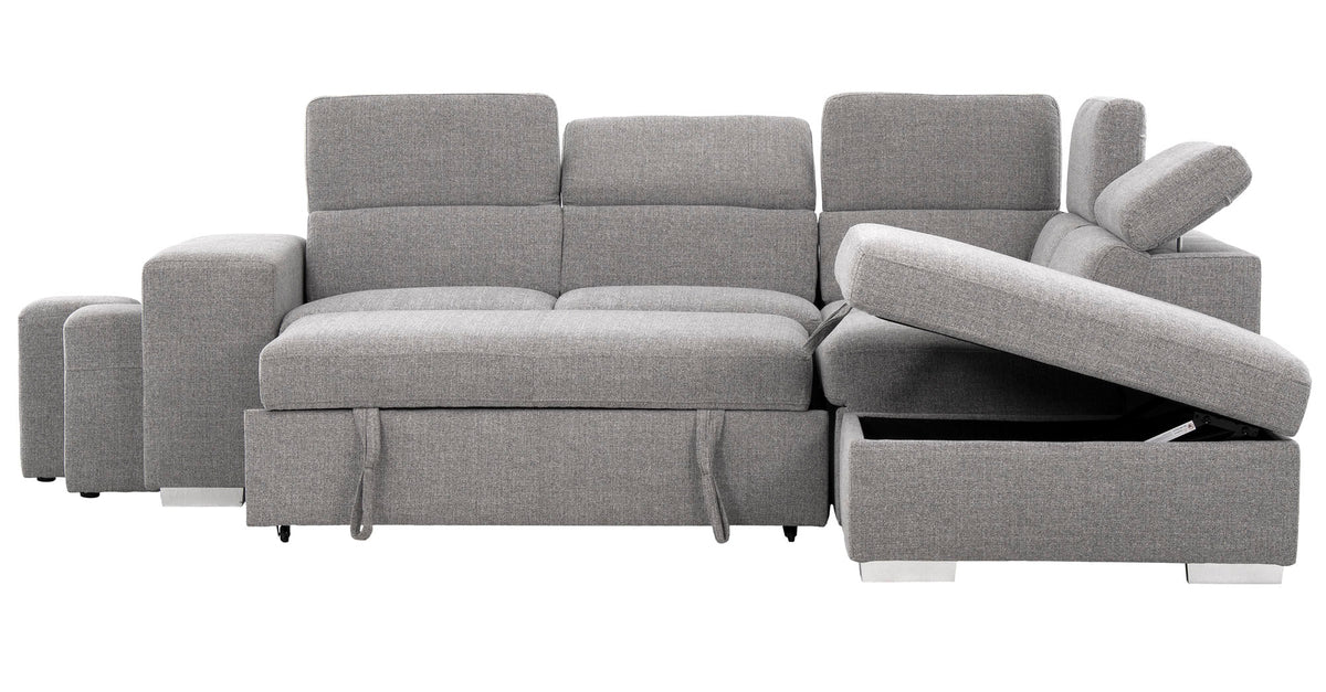 Zane Light Gray 3 Piece Sleeper Sectional - MJM Furniture