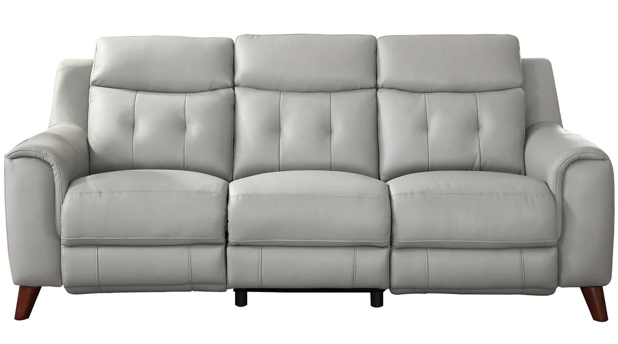 Paramount Silver Leather Power Reclining Sofa - MJM Furniture