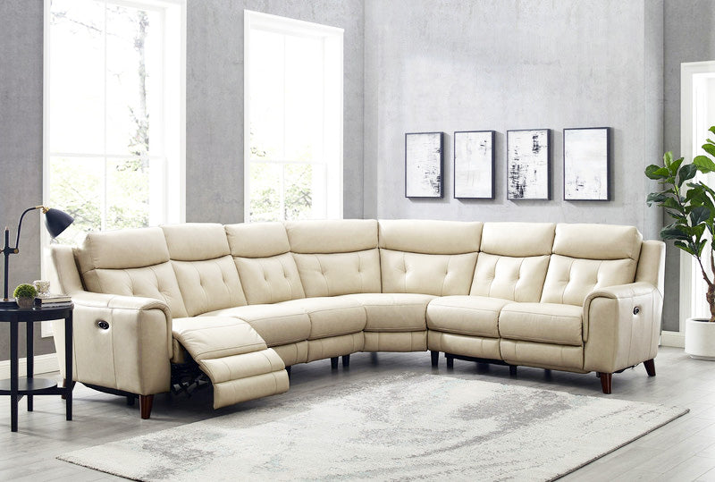 Paramount Vanilla Leather Power Reclining Sectional - MJM Furniture
