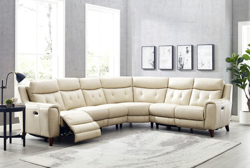 Paramount Vanilla Leather 4 Piece Reclining Sectional - MJM Furniture