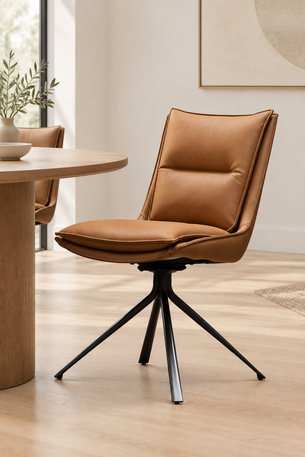 Puccini Whiskey Leather Swivel Dining Chair