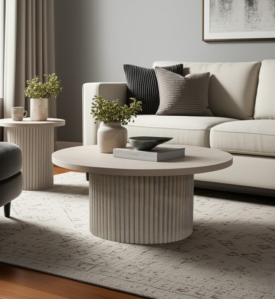 Serenity White Wash Round Coffee Table - MJM Furniture