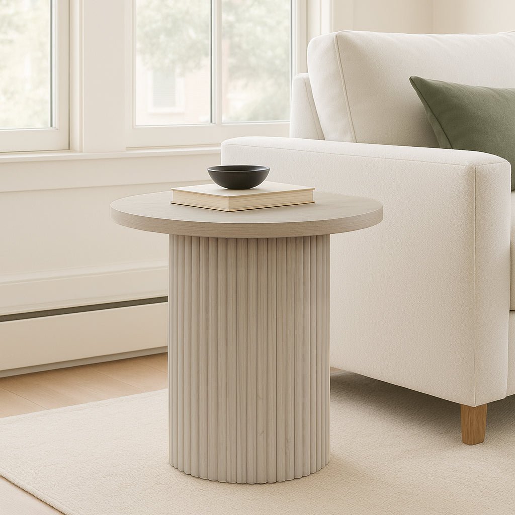 Serenity White Wash Round End Table - MJM Furniture