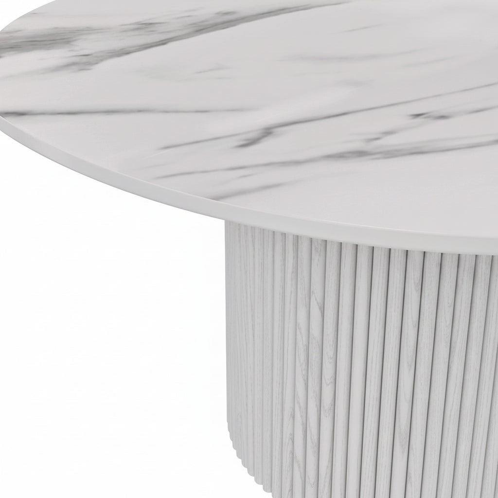 Serenity Whitewash 54” Quartz Top Round Dining Table - MJM Furniture