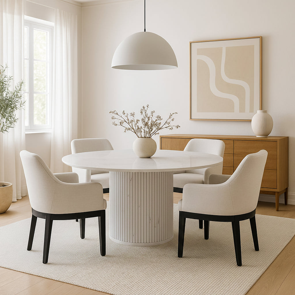 Serenity Whitewash 54” Quartz Top Round Dining Table - MJM Furniture