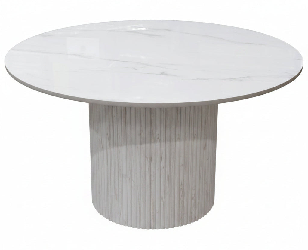 Serenity Whitewash 54” Quartz Top Round Dining Table - MJM Furniture