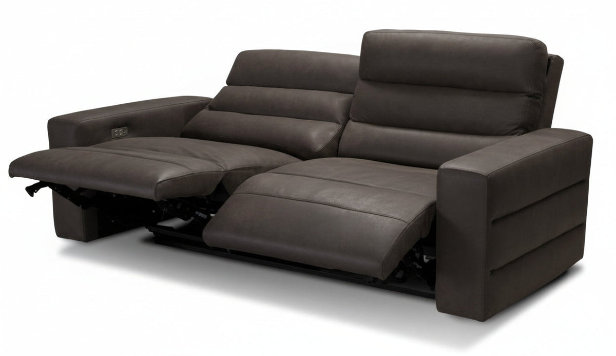 Sardegna 87" Olive Gray Leather Power Reclining Sofa - MJM Furniture