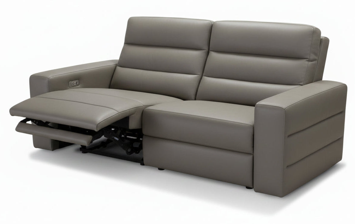 Sardegna 87" Olive Gray Leather Power Reclining Sofa - MJM Furniture