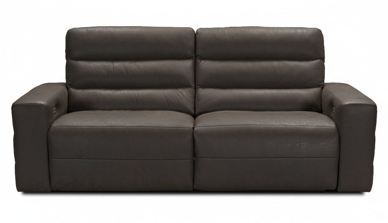 Sardegna Olive Gray Leather Power Reclining Sofa - MJM Furniture