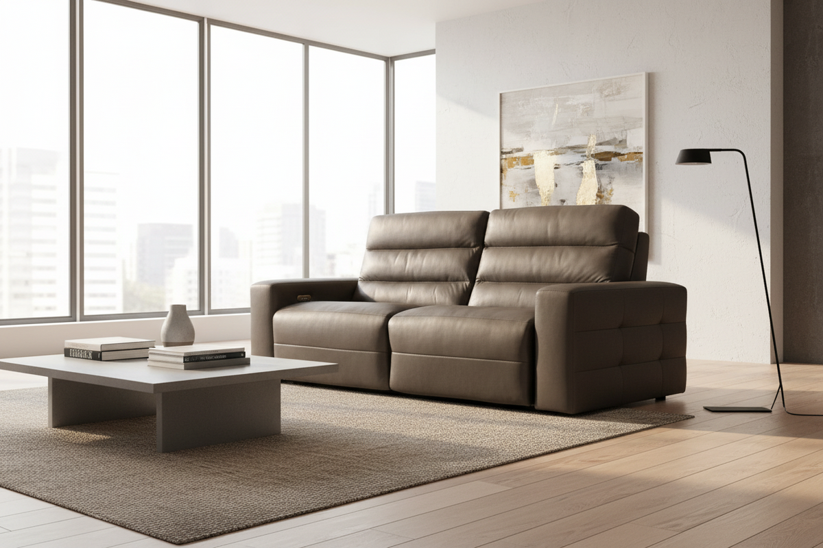 Sardegna 87" Olive Gray Leather Power Reclining Sofa - MJM Furniture