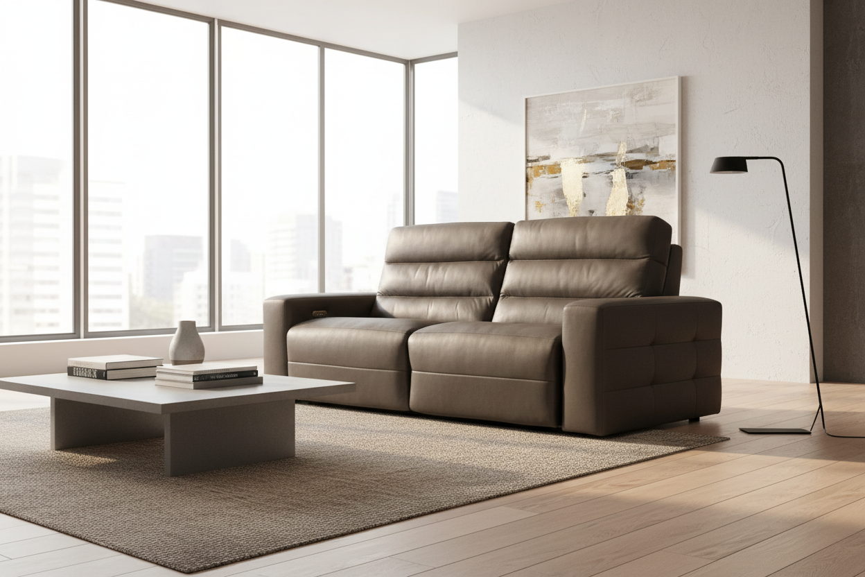 Sardegna Olive Gray Leather Power Reclining Sofa - MJM Furniture