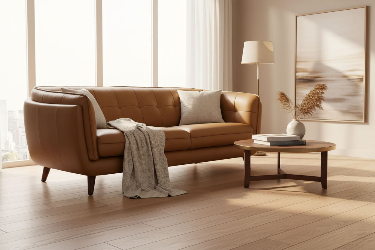 Seymour 88" Cognac Leather Sofa - MJM Furniture