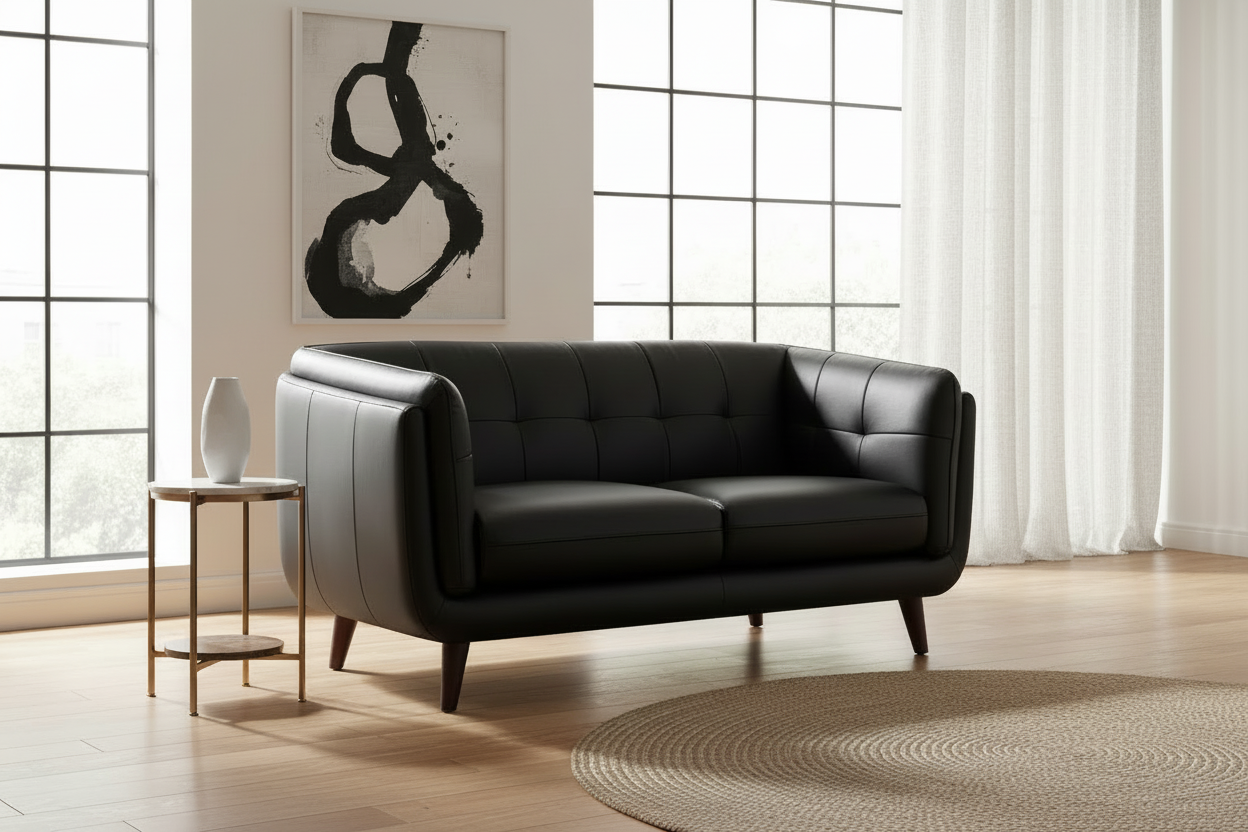 Seymour 65" Black Leather Loveseat - MJM Furniture