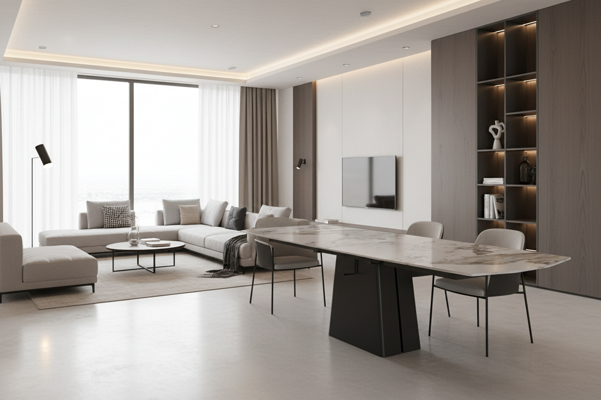 Terra 63”-94.5” Sintered Stone Extendable Dining Table