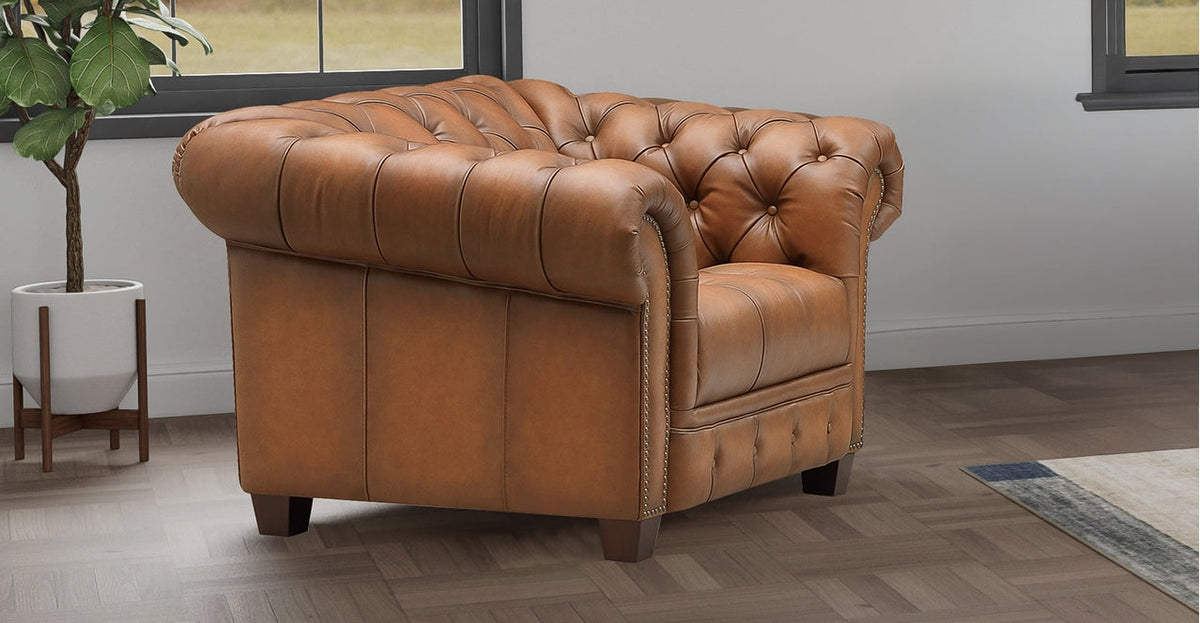 York 49.5" Saddle Premium Leather Tufted Chair Chairs Hydeline