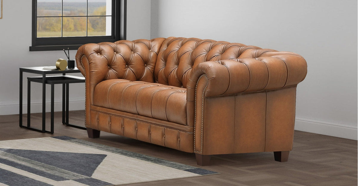 York 69" Saddle Premium Leather Tufted Loveseat Loveseats Hydeline