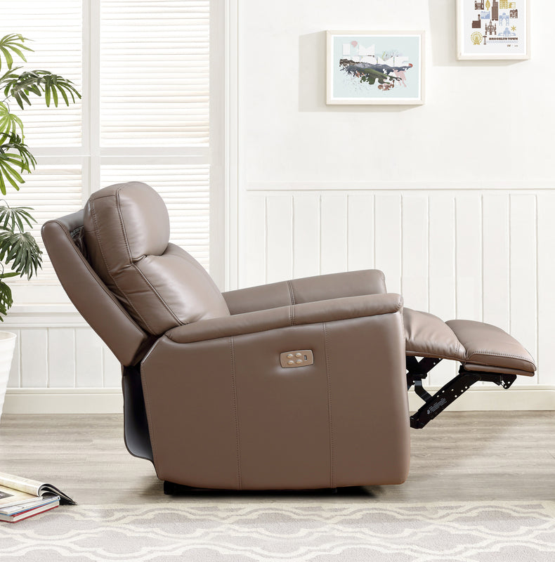 Columbia Taupe Leather Power Reclining Chair - MJM Furniture