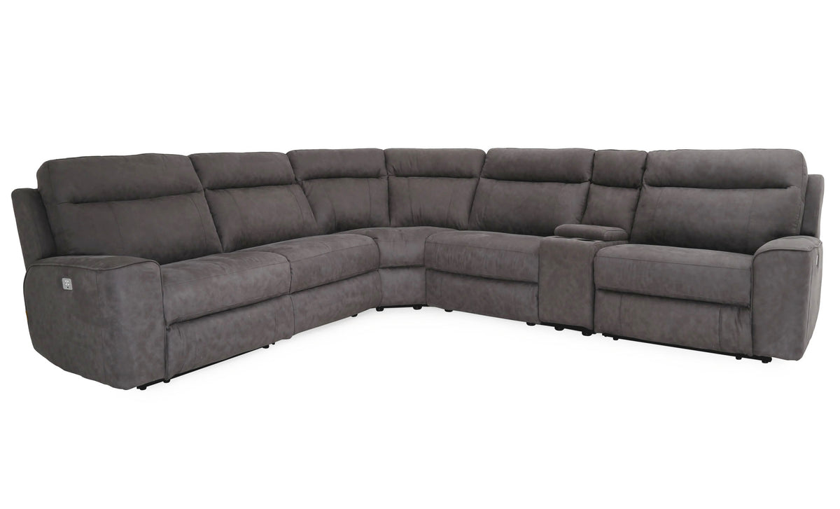 Marvel Slate Gel Leather Fabric Power Reclining Sectional - MJM Furniture